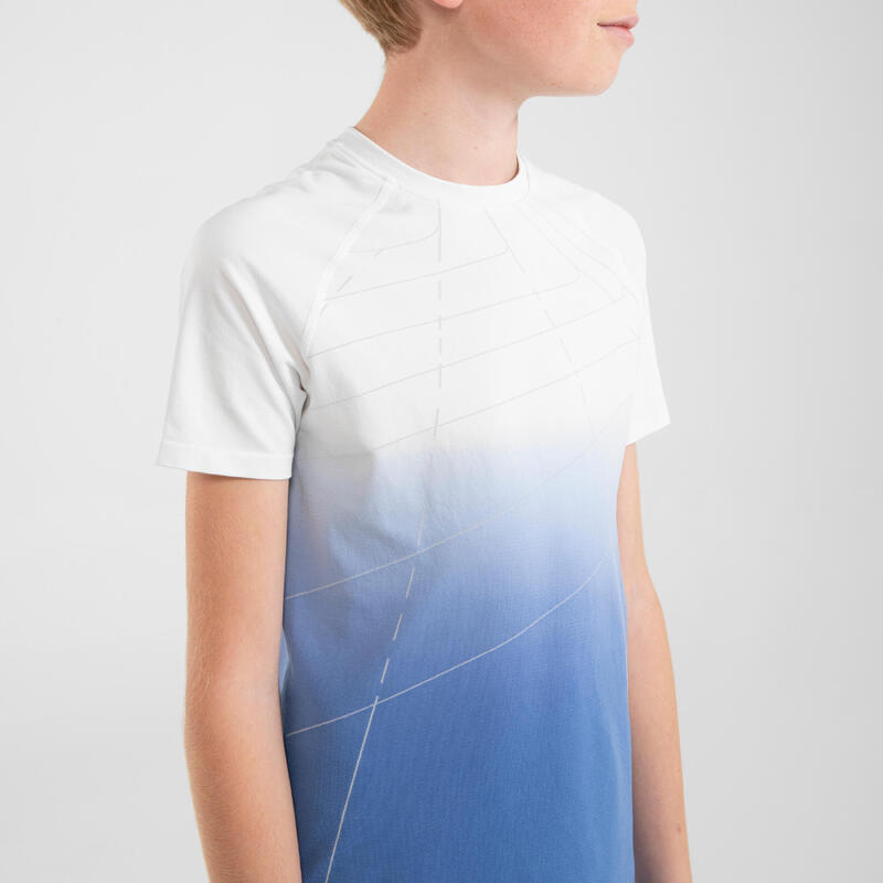 Camiseta running ecodiseño sin costuras Niños - KIPRUN SKINCARE blanco azul