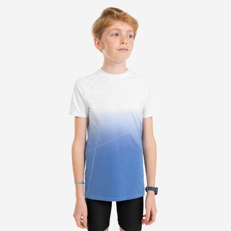Kaus lari anak KIPRUN SKINCARE halus ramah lingkungan - Putih Biru