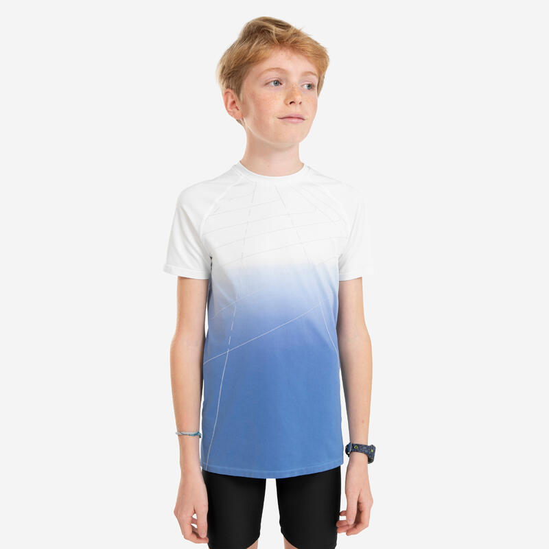 Maglia running bambino SKINCARE seamless bianco-azzurro