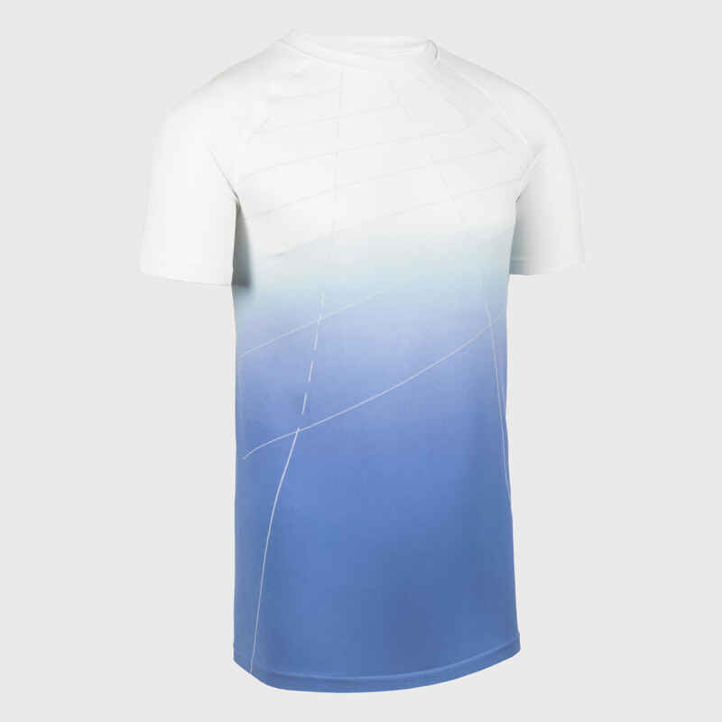 Laufshirt kurzarm Kinder Ecodesign ohne Naht - Skincare weiss/blau