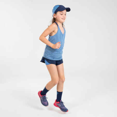 KIPRUN DRY+ Girls' 2-in-1 Running Tight Shorts - navy and blue