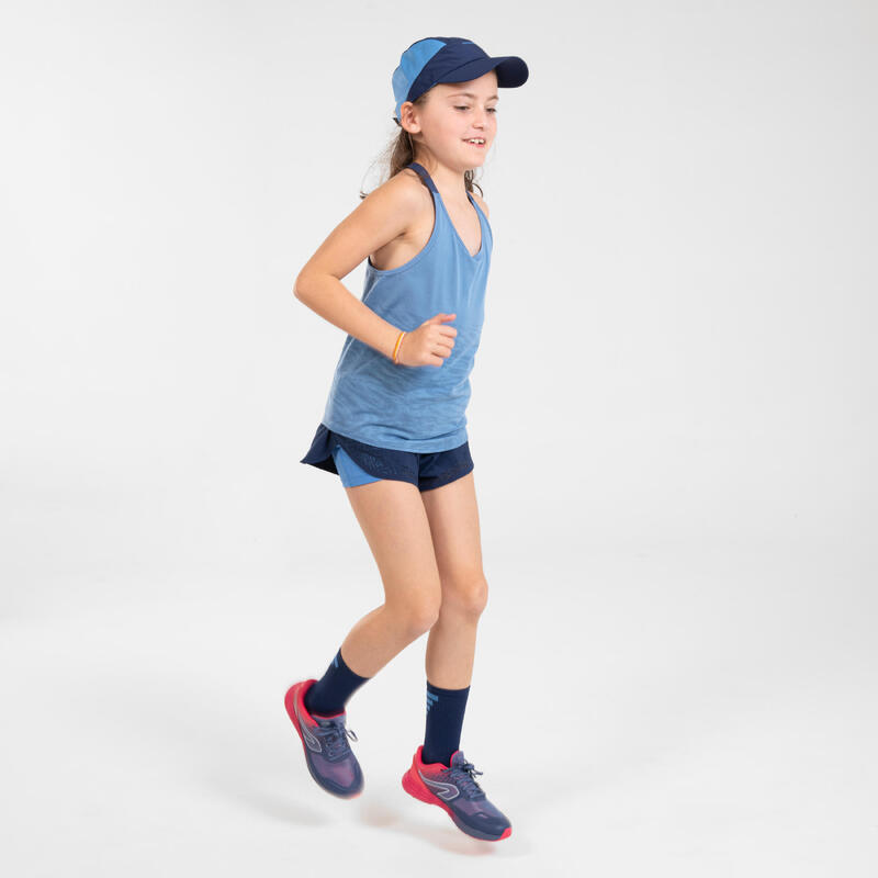 Calções de Atletismo respiráveis Menina - KIPRUN DRY + 2 em 1 azul marinho