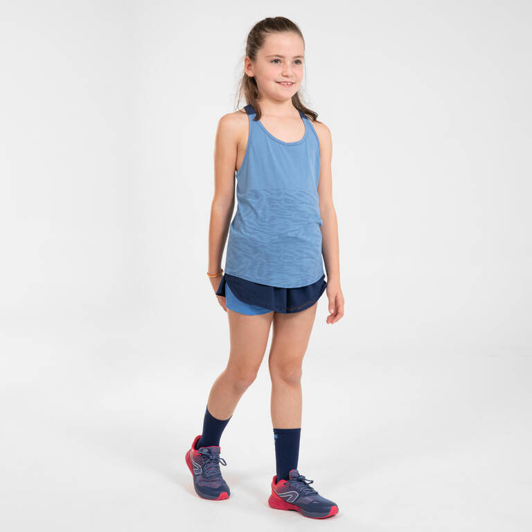 KIPRUN DRY+ Girls' 2-in-1 Running Tight Shorts - navy and blue