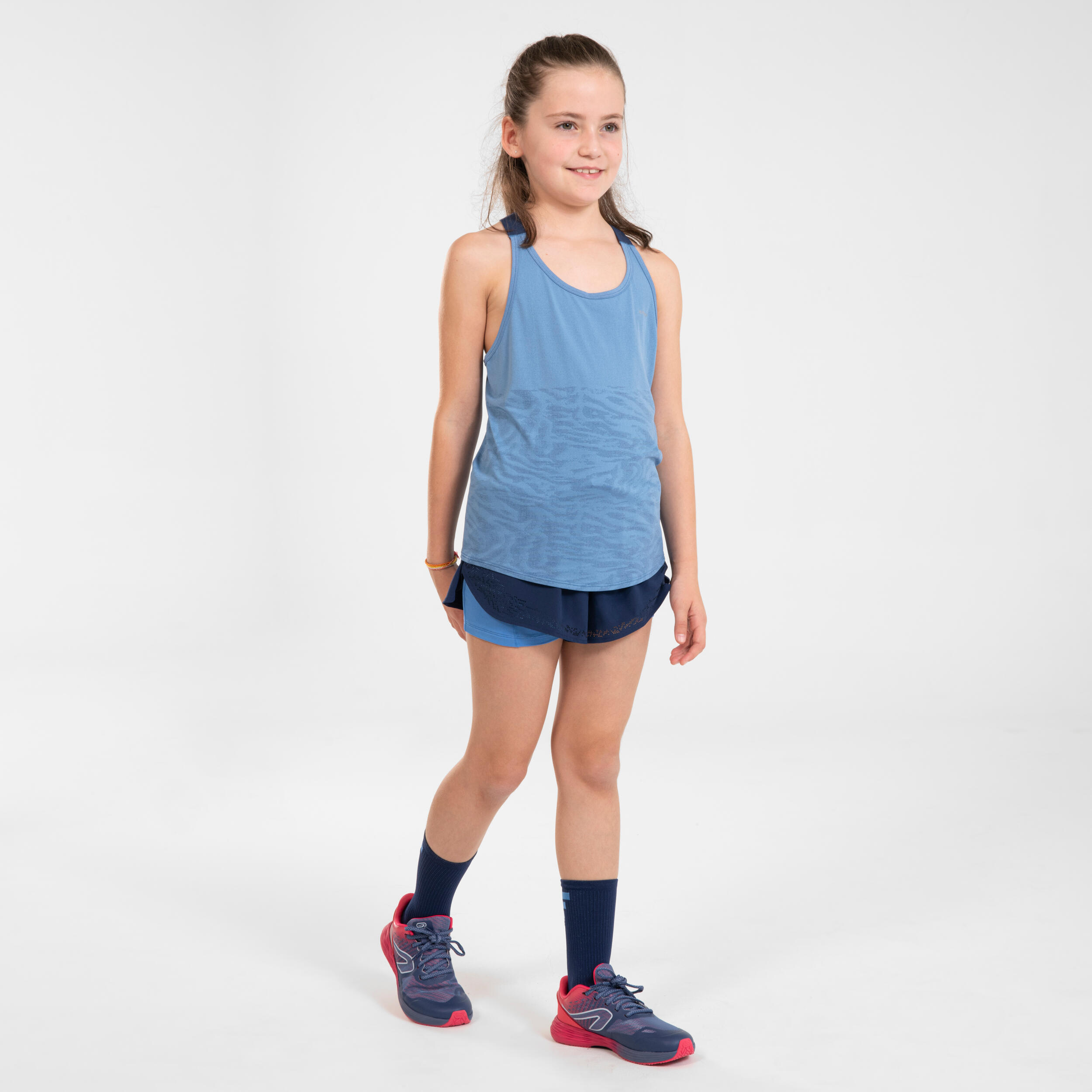 KIPRUN DRY+ Girls' 2-in-1 Running Tight Shorts - navy and blue 4/16