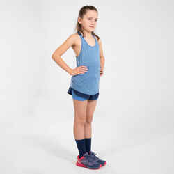 KIPRUN DRY+ Girls' 2-in-1 Running Tight Shorts - navy and blue