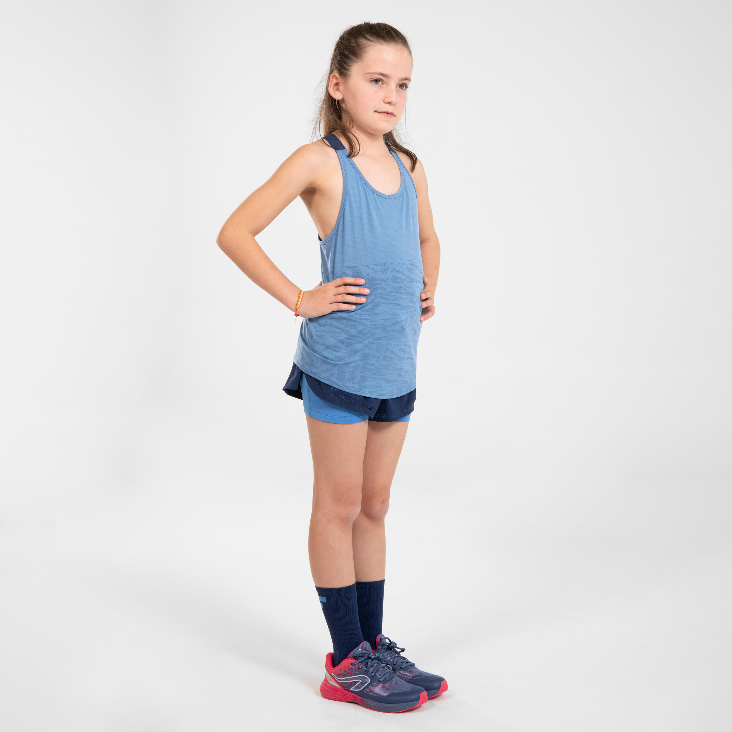 KIPRUN Pantaloncini da corsa traspiranti per bambina - DRY+ 2 in 1 blu e azzurro