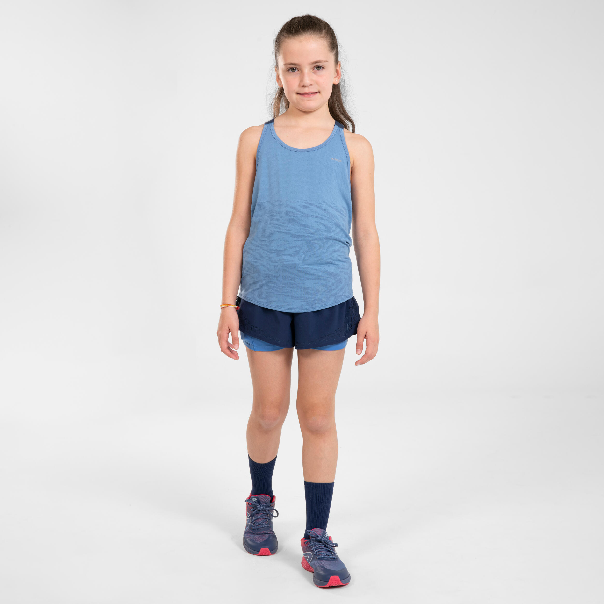 KIPRUN DRY+ Girls' 2-in-1 Running Tight Shorts - navy and blue 2/16