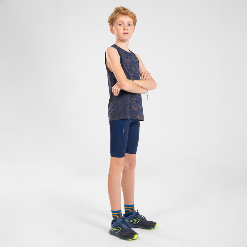 Canotta running bambino KIPRUN CARE seamless blu-arancione