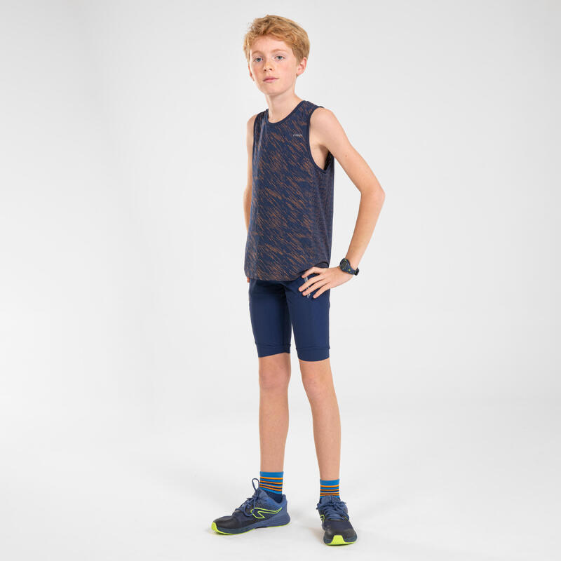 Top de alças de atletismo sem costuras Criança- KIPRUN CARE azul laranja
