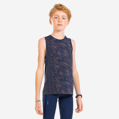 Naadloos mouwloos shirt voor kinderen care marineblauw oranje