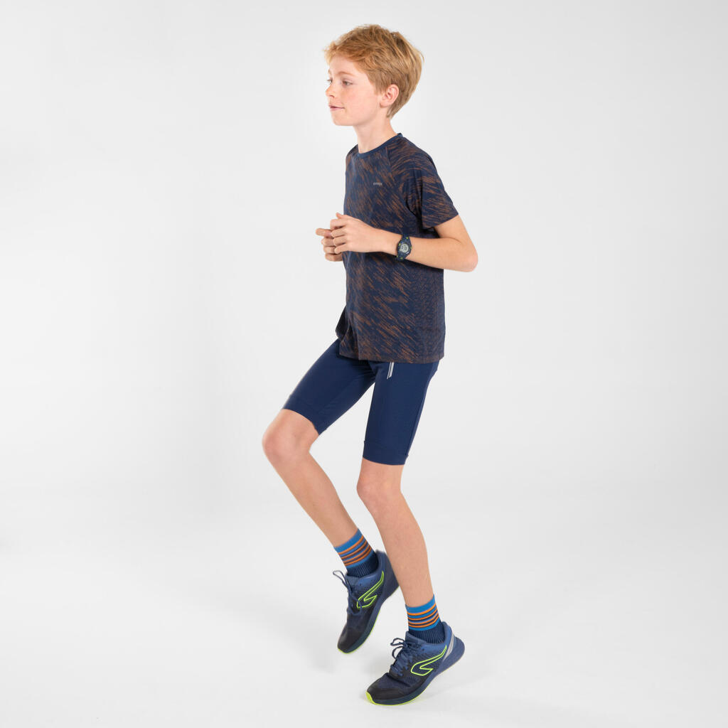 Kids' KIPRUN dry+ running shorts - navy blue and green