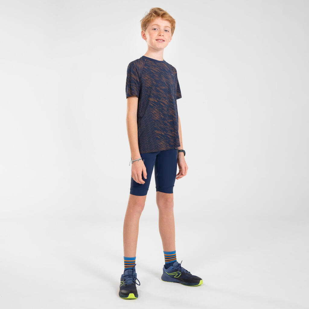 Kids' KIPRUN dry+ running shorts - navy blue and green