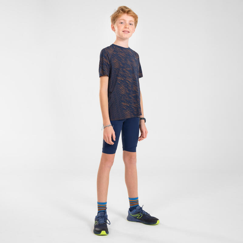 Naadloos hardloop T-shirt voor kinderen CARE marineblauw oranje