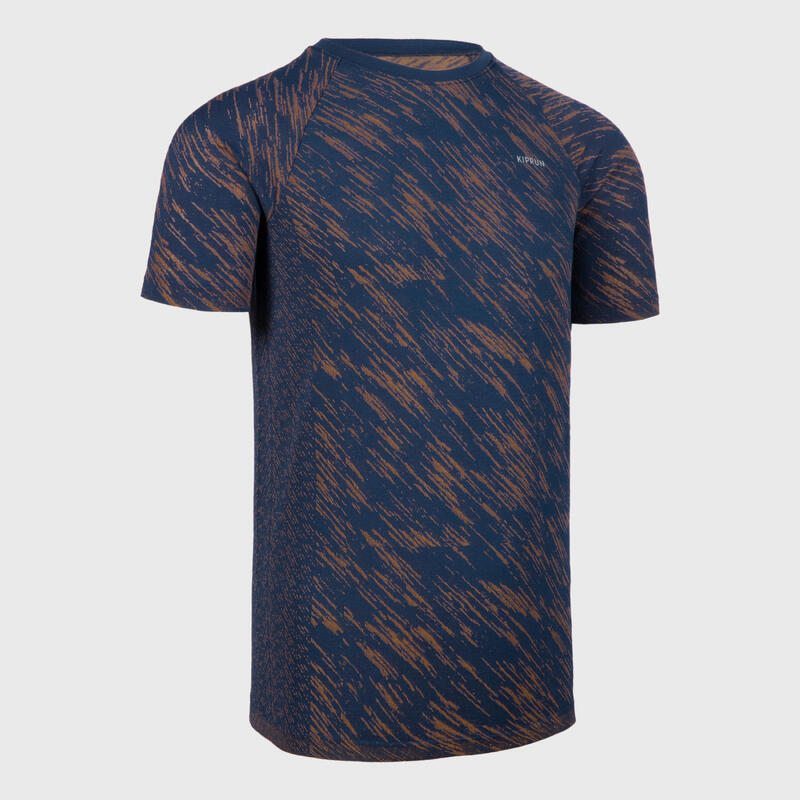 Camiseta running sin costuras Niños - KIPRUN CARE azul marino naranja