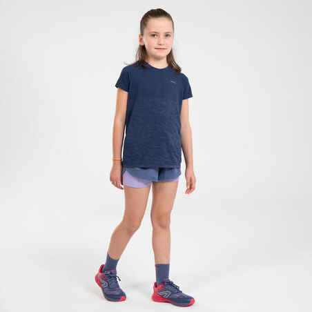 Mergaičių bėgimo besiūliai marškinėliai „Kiprun Care“, tamsiai mėlyni