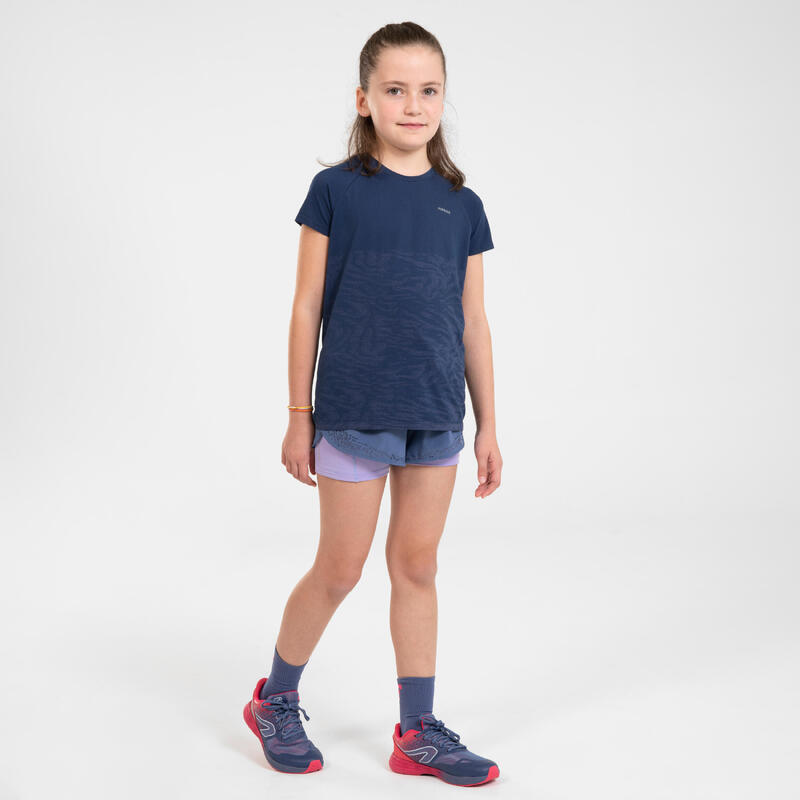 T-Shirt de corrida sem costuras Menina - KIPRUN CARE azul marinho