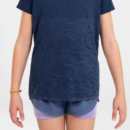 Mergaičių bėgimo besiūliai marškinėliai „Kiprun Care“, tamsiai mėlyni