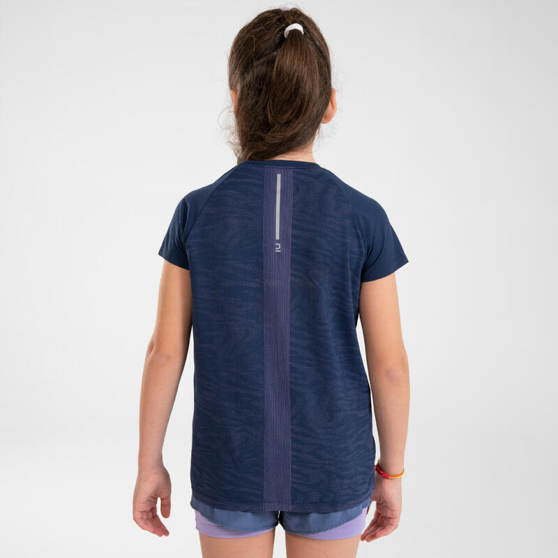 Naadloos hardloopshirt voor meisjes CARE marineblauw