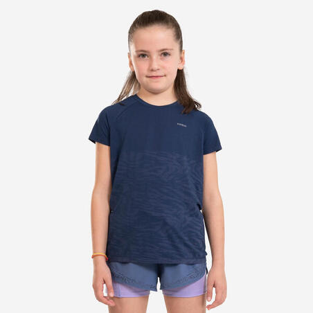 T-shirt friidrott utan sömmar KIPRUN CARE Junior marinblå