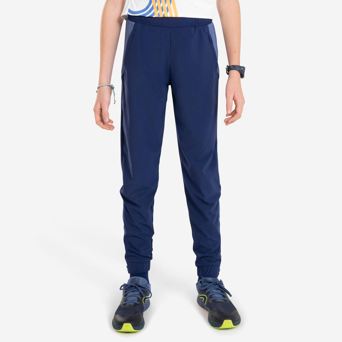 Pantalon de running avec zip Enfant - KIPRUN DRY+ marine denim bleu