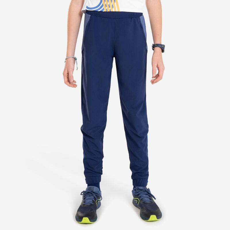 Pantalon de running avec zip Enfant - KIPRUN DRY+ marine denim bleu