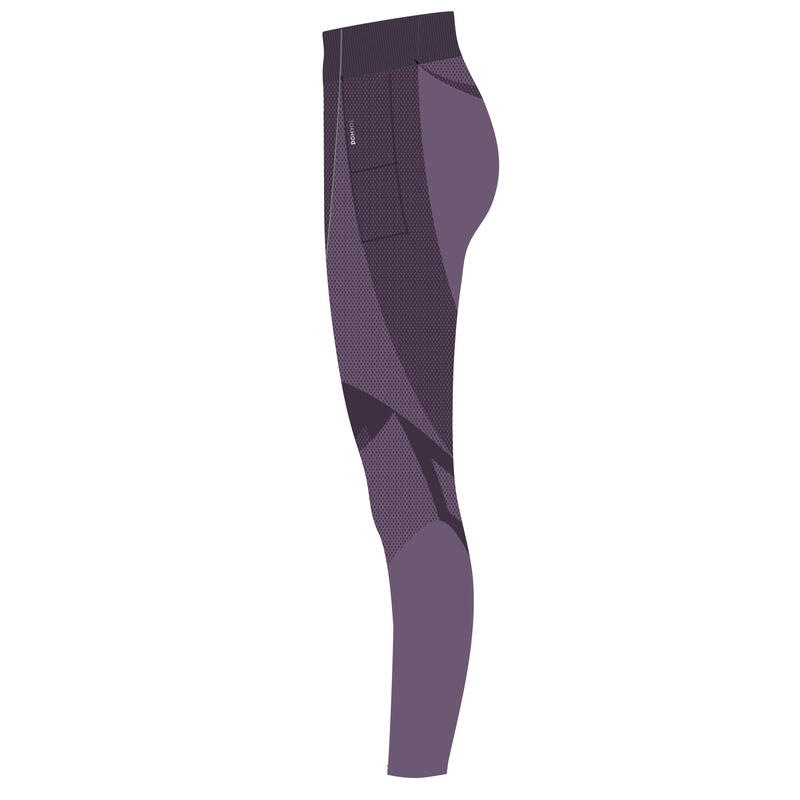 高腰無縫附手機口袋健身緊身褲－茄紫色配紫色