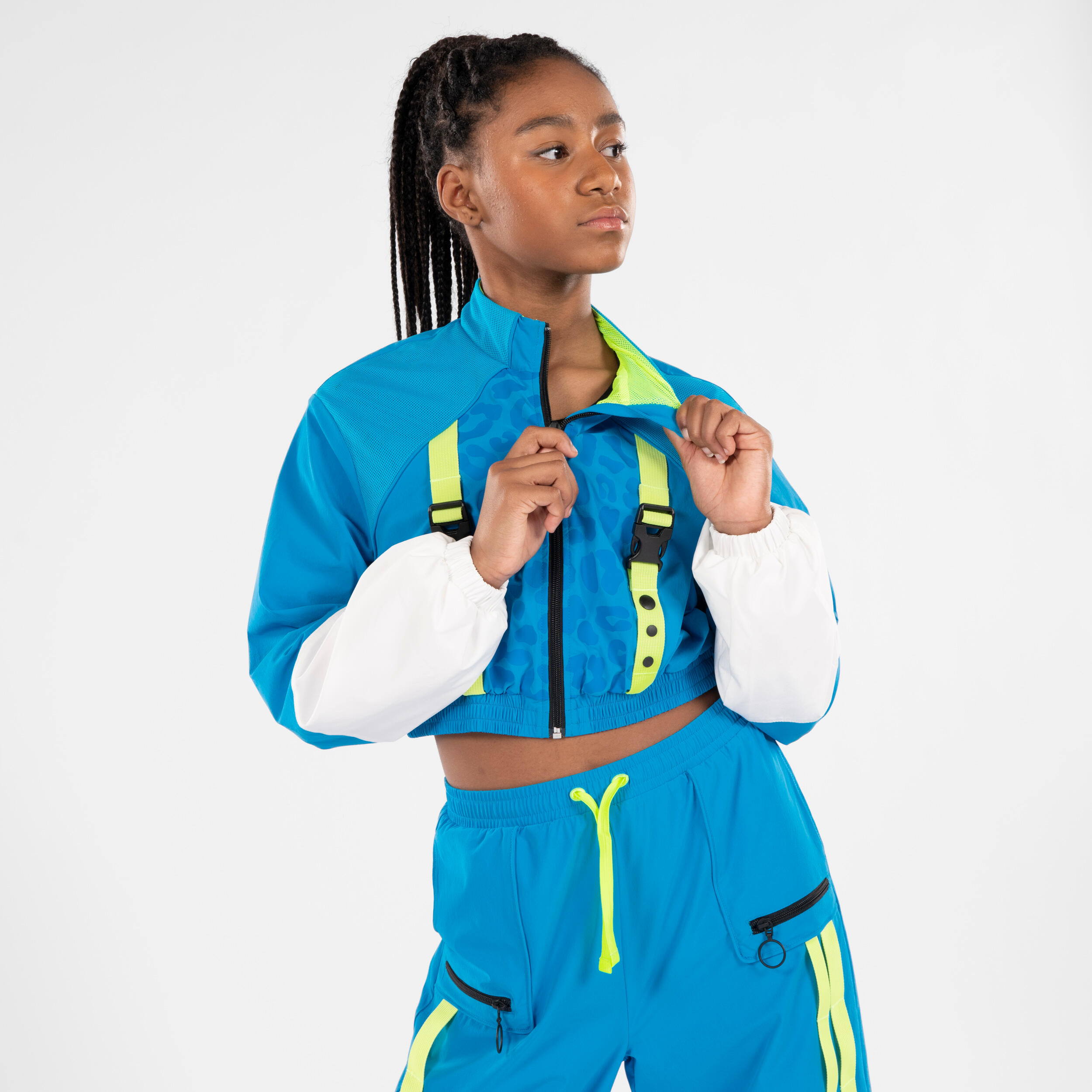 Girls' Commercial/Street Dance Loose-Fit Cropped Jacket Sabrina Lonis - Blue 1/5
