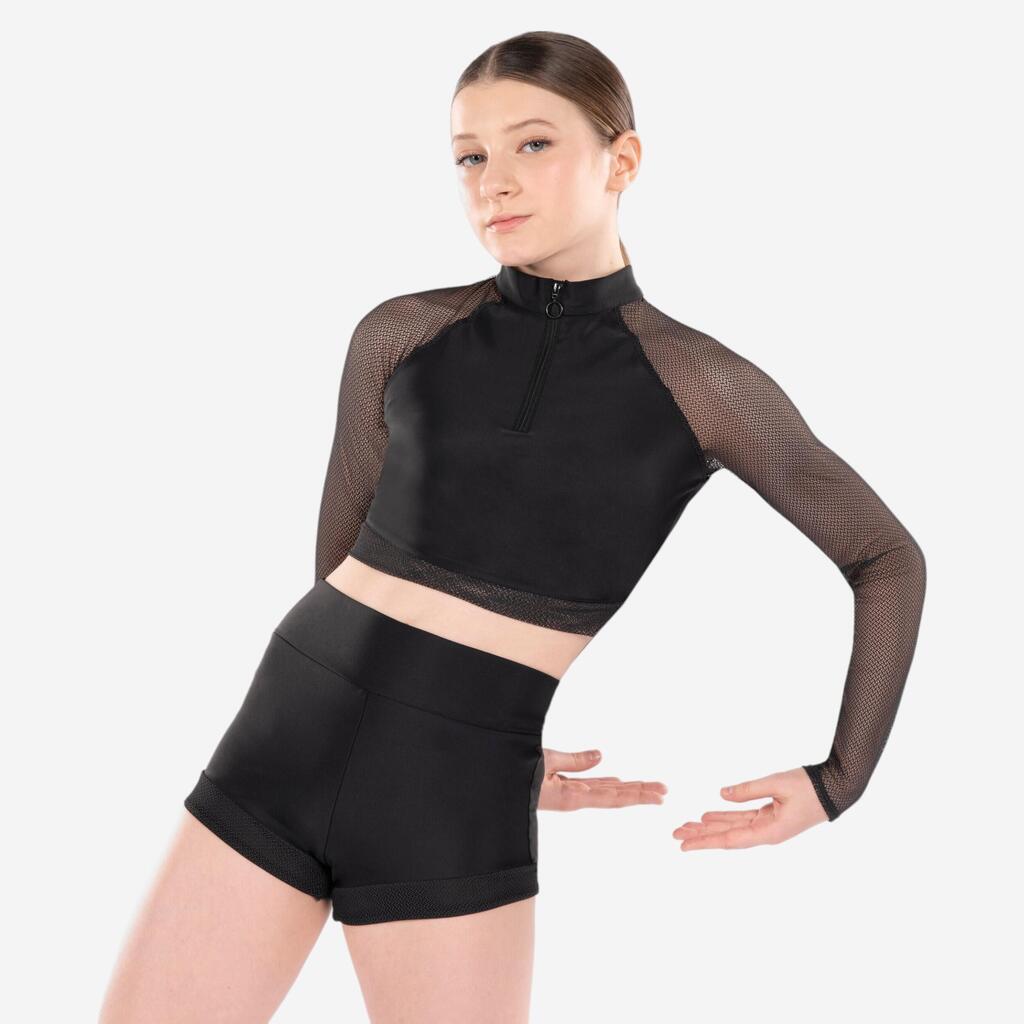 Girls' Modern Dance/Jazz Long-Sleeved Crop Top Sabrina Lonis - Black