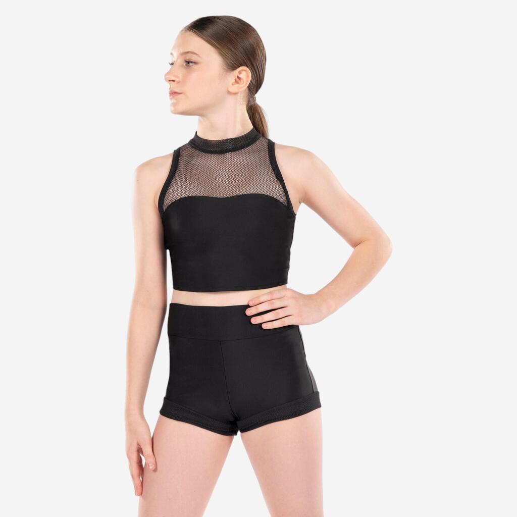 Girls' Modern Dance/Jazz Crop Top with Built-In Sports Bra Sabrina Lonis - Black