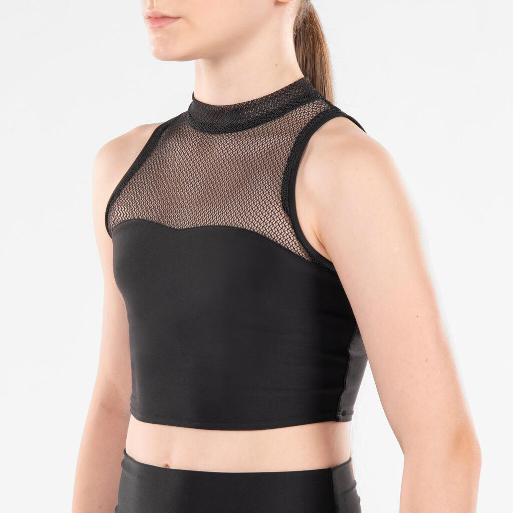 Girls' Modern Dance/Jazz Crop Top with Built-In Sports Bra Sabrina Lonis - Black