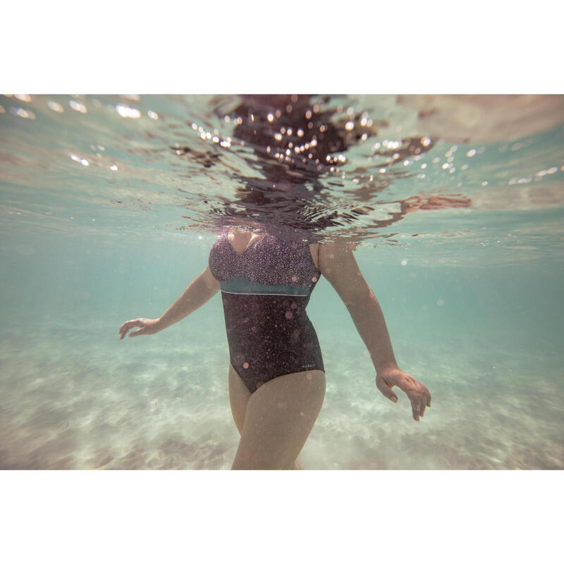 Bañador Mujer natación moldeador negro azul grisáceo