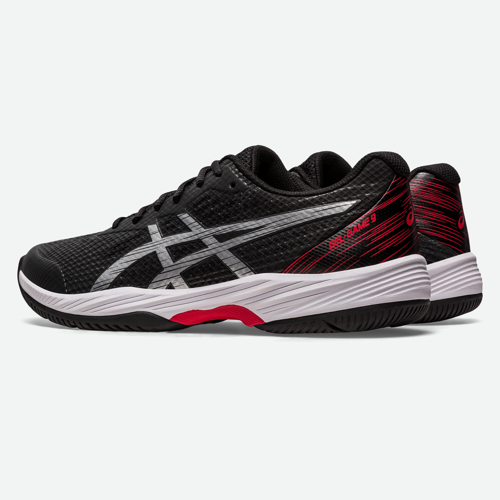 MEN'S MULTICOURT TENNIS SHOES - ASICS GEL GAME 9 BLACK WHITE RED