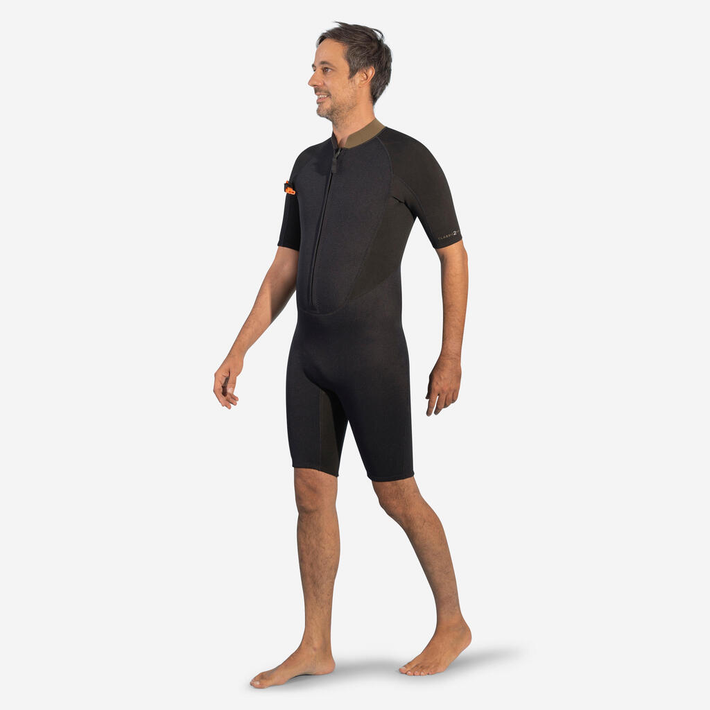 Vīriešu īsais 2/2 neoprēna hidrotērps jūras pastaigām, melns