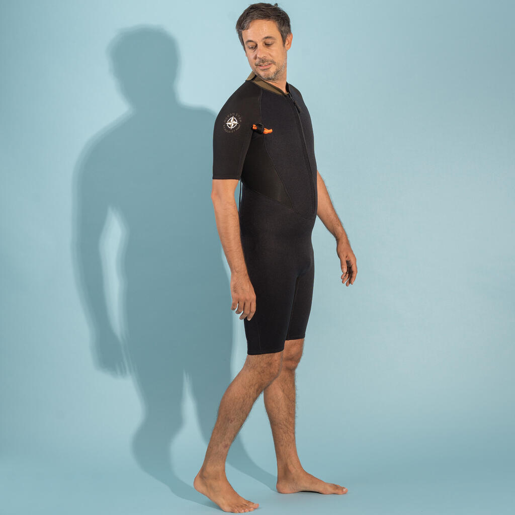 Vīriešu īsais 2/2 neoprēna hidrotērps jūras pastaigām, melns