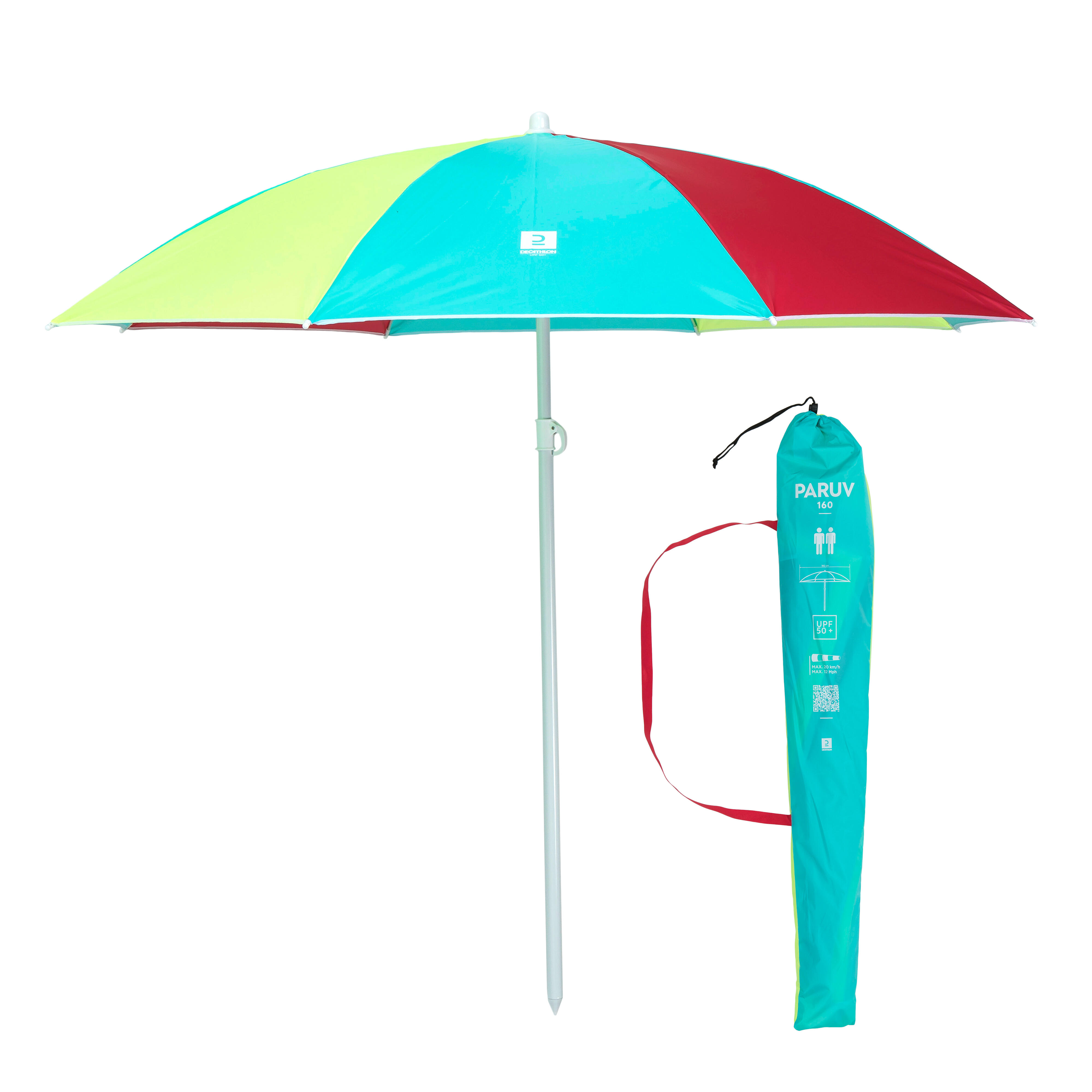 Umbrela De Plaja Paruv 160 Upf 50+ 2 Locuri - Multicolor Rosu Galben Albastru