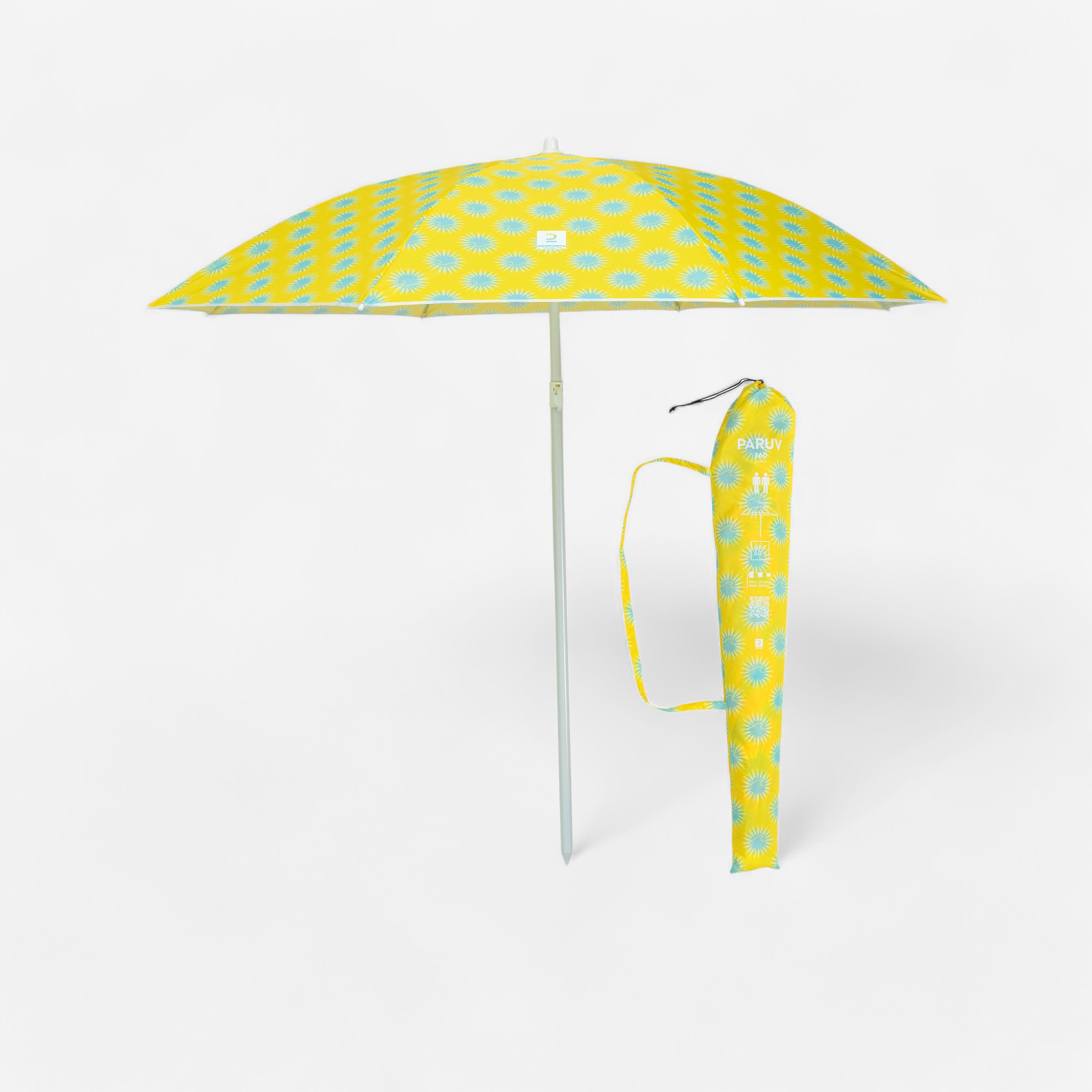 Decathlon - Parasol De Plage Paruv 160 Upf 50+ 2 Places - Imprimé Jaune - Parasol - Surf Bodyboard Ski Nautique - - Taille Unique - Decathlon