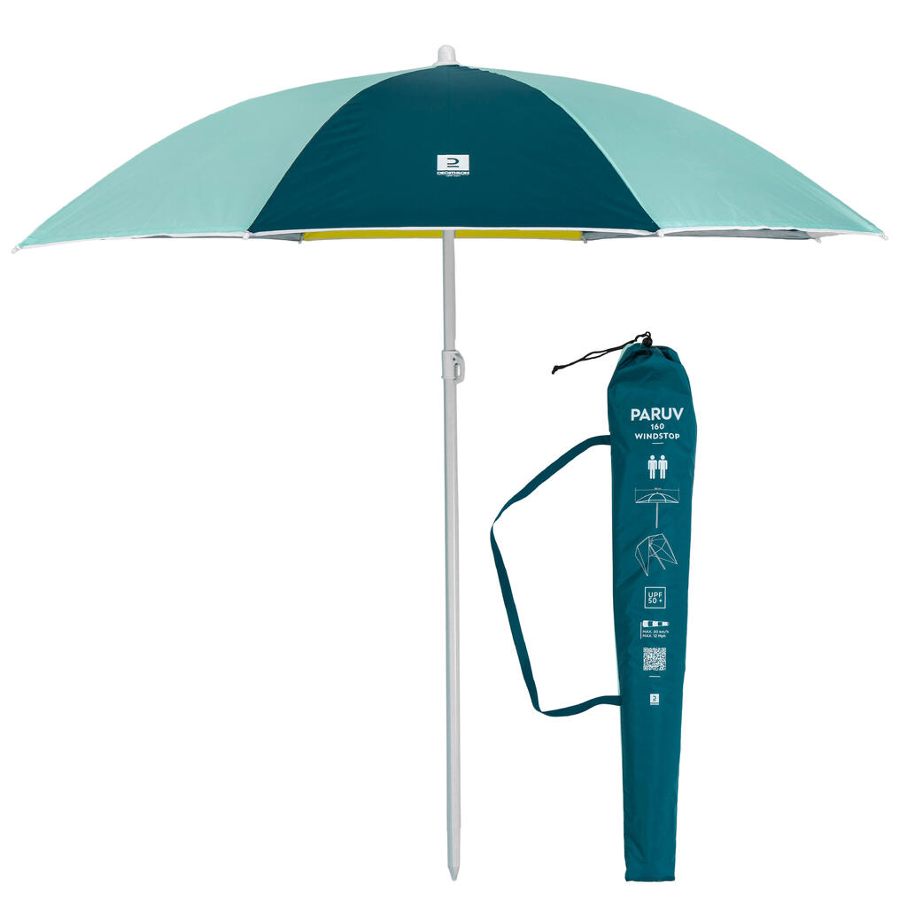 Parasol de plage 2 places UPF 50+ - Paruv windstop 160 bleu jaune