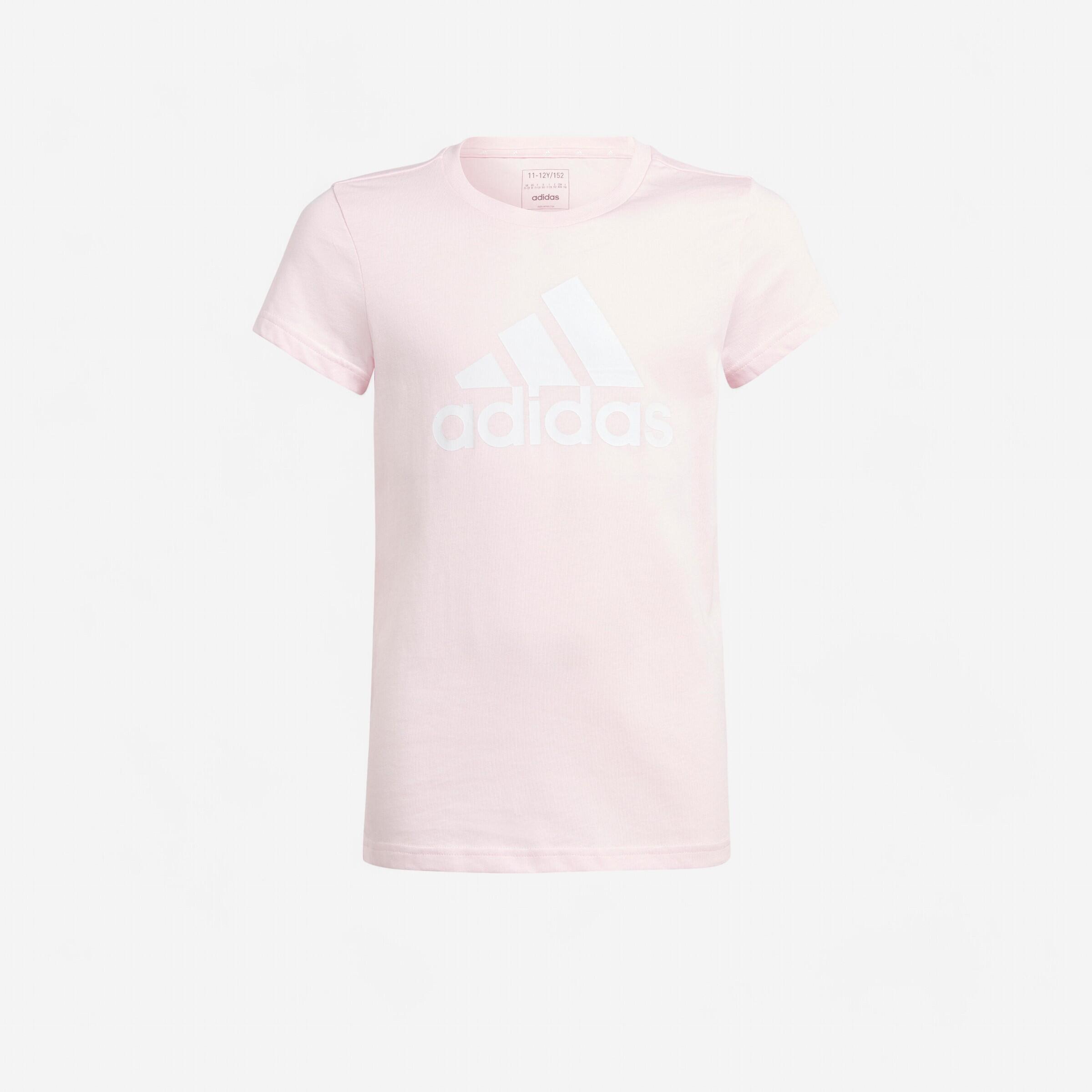 Dievčenské tričko na fitness Adidas bielo-ružové s logom 140 cm