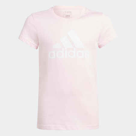 Tüdrukute T-särk - roosa/valge, logoga