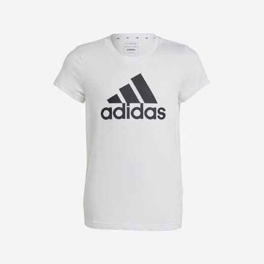 
      Majica kratkih rukava za vježbanje za djevojčice crno-bijela s logom
  