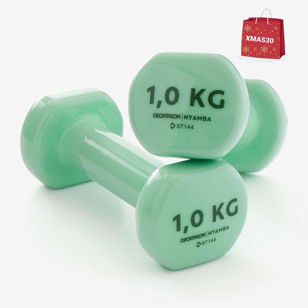 זוג משקולות יד PVC משקל 1 ק"ג - ירוק