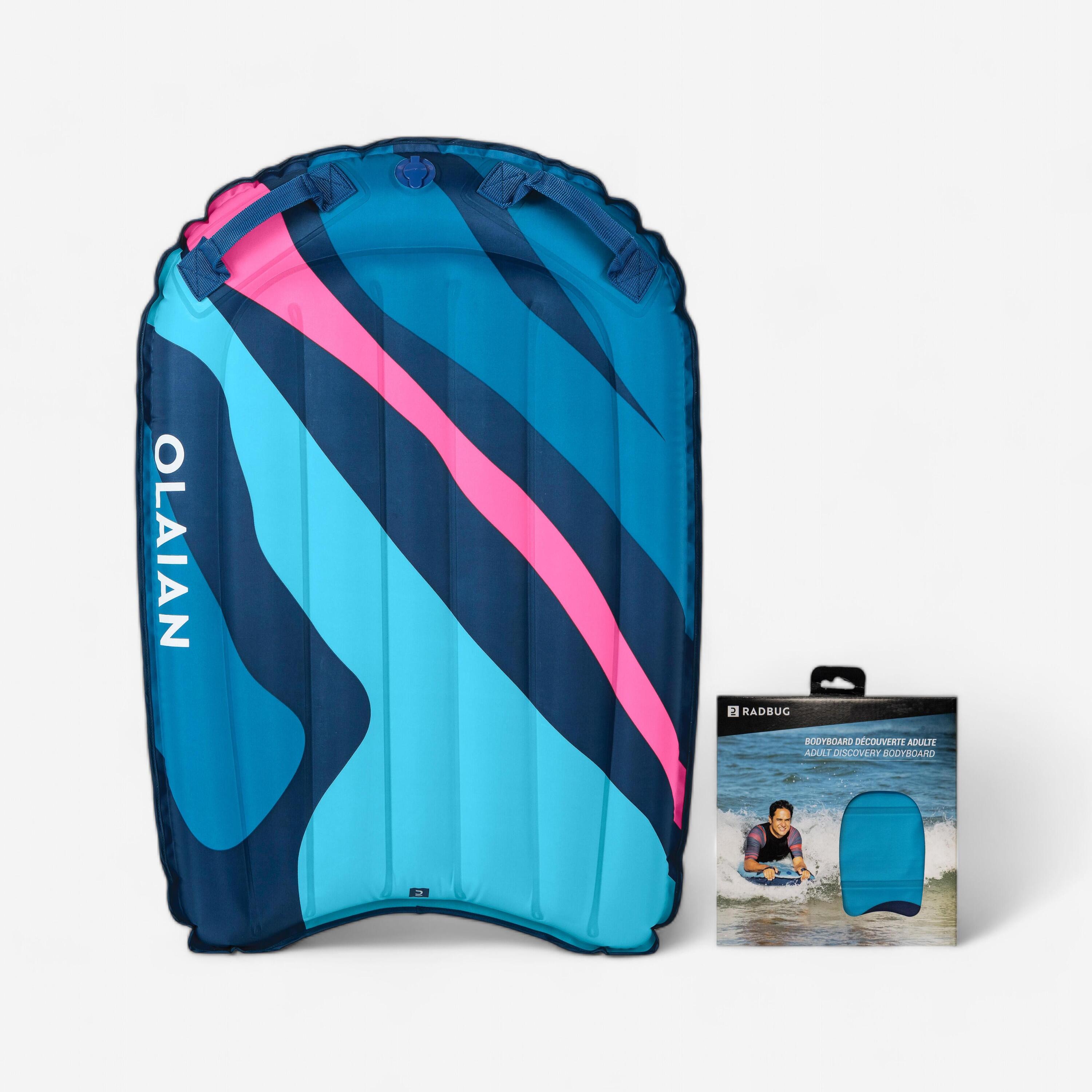 OLAIAN BEGINNER INFLATABLE BODYBOARD - COMPACT CAMO BLUE PINK (25-90 KG)