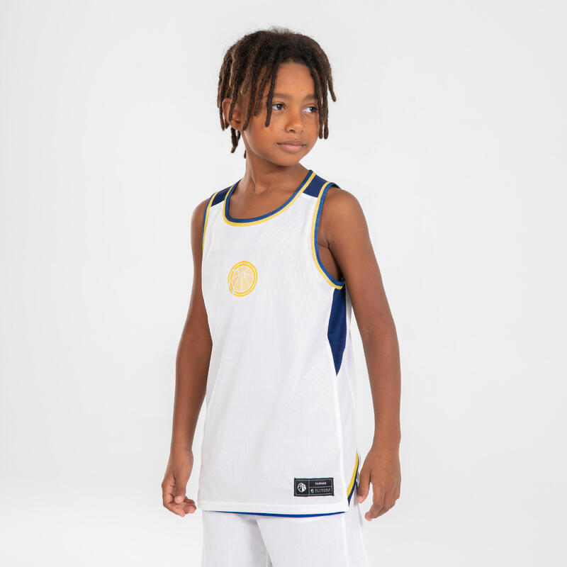 Kids' Reversible Sleeveless Basketball Jersey T500R - White/Blue