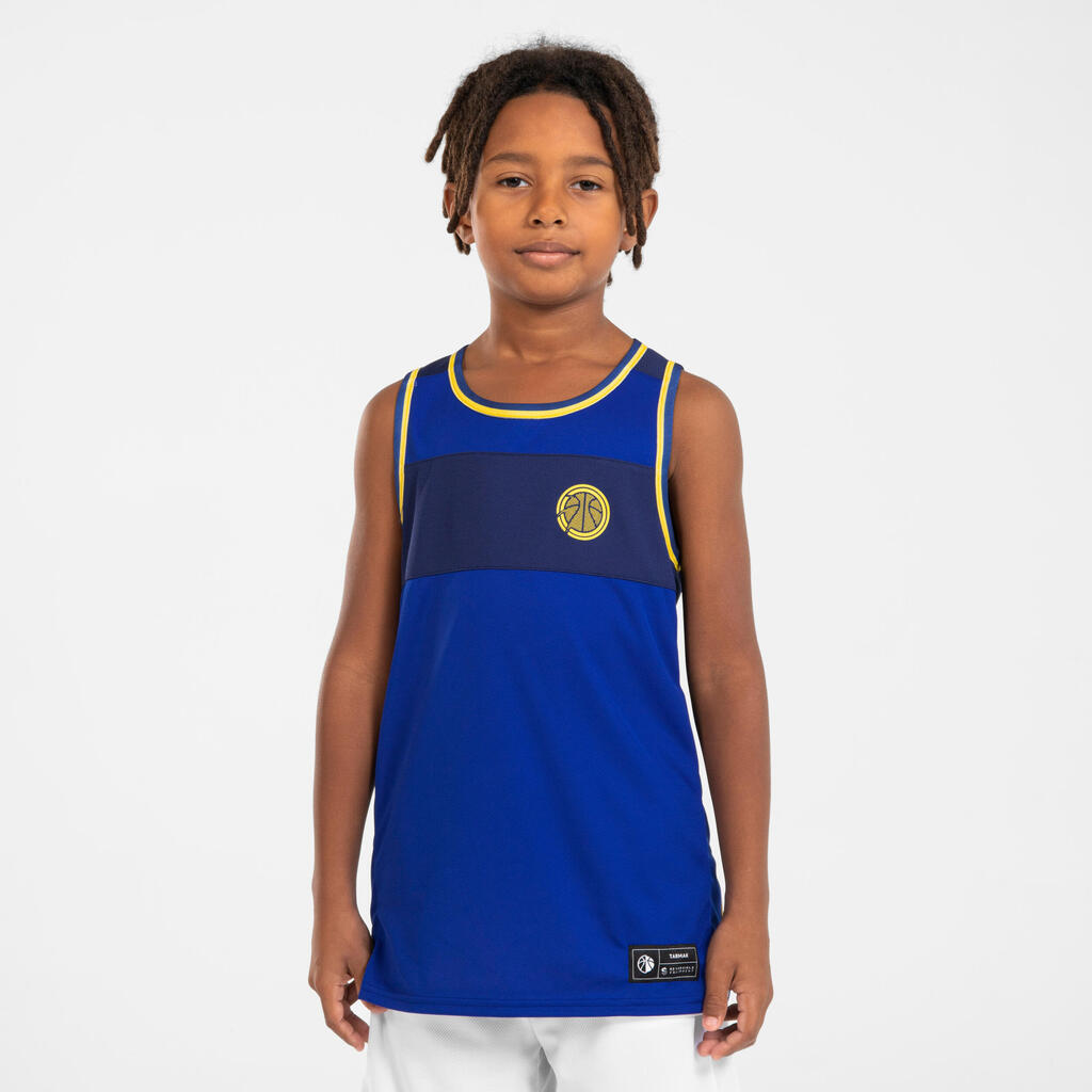 MAILLOT DE BASKETBALL SANS MANCHE REVERSIBLE ENFANT - T500R BLANC BLEU