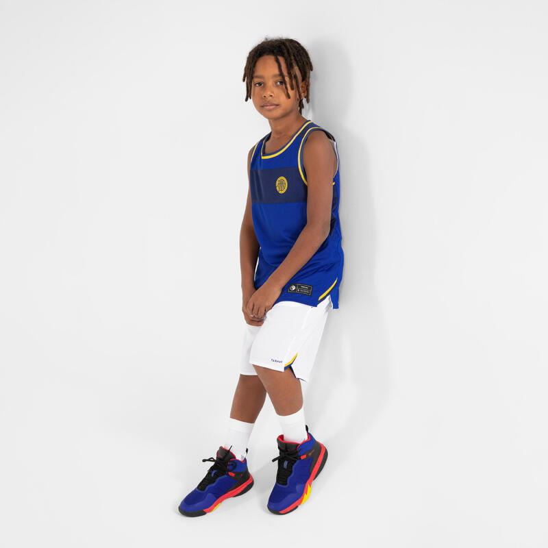 Kids' Reversible Sleeveless Basketball Jersey T500R - White/Blue