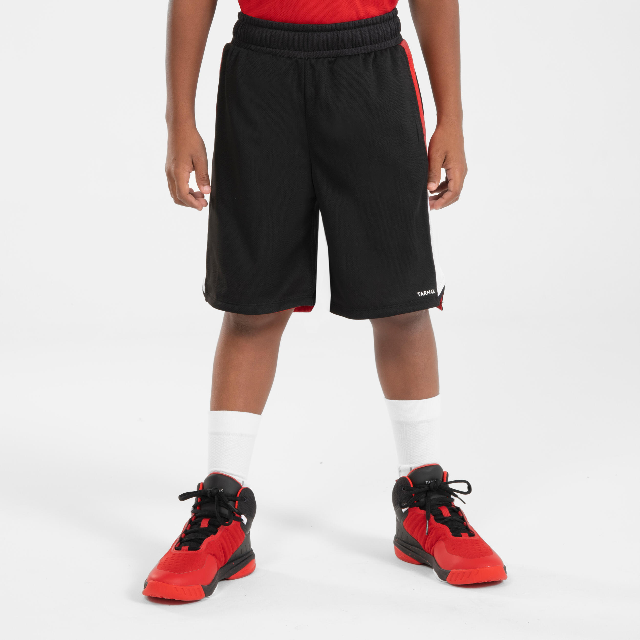 short de basketball reversible enfant - sh500r noir rouge - tarmak