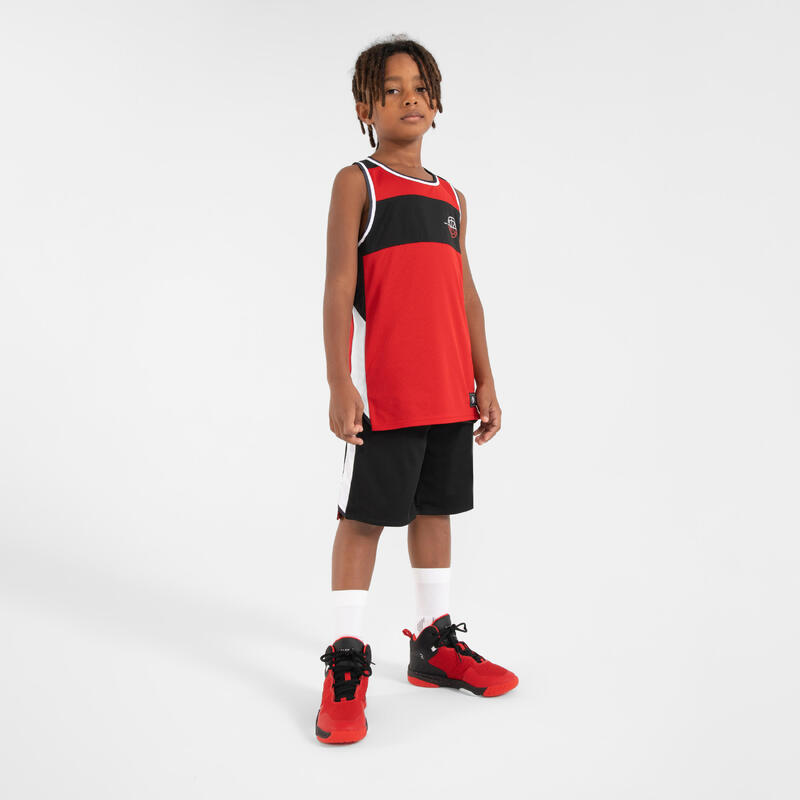 Dětské basketbalové oboustranné kraťasy SH500R černo-červené 