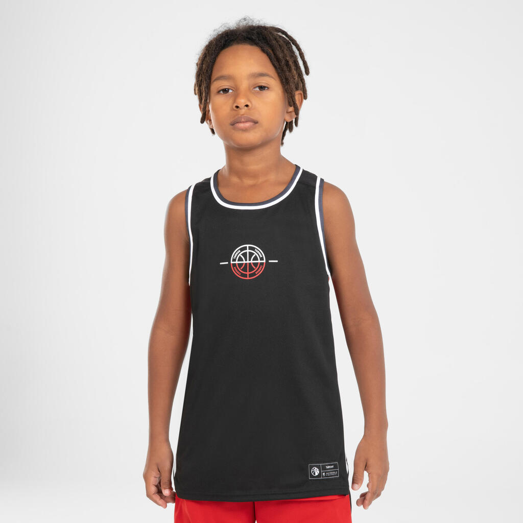 Bērnu basketbola krekls bez piedurknēm t500r, melns/sarkans