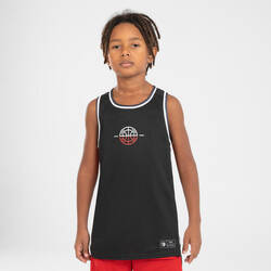 Jersey Basket Anak Reversible T500R Tanpa Lengan - Merah/Hitam