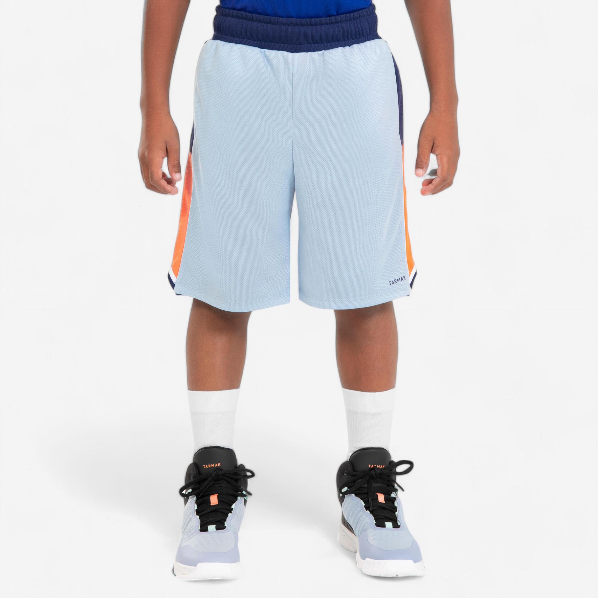 Kids Reversible Basketball Shorts SH500R Light Blue Navy